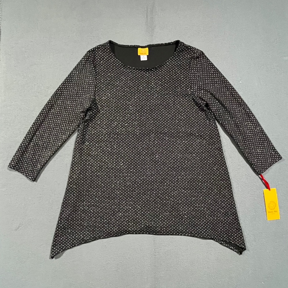 Ruby Rd Tunic Top Women Medium Black Silver Glitter Polka Dot Sharkbite 14191 XM
